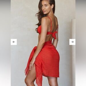 Monday beach Swimwear Mykonos Sarong in the Chili Pepper Crinkle 100% linen